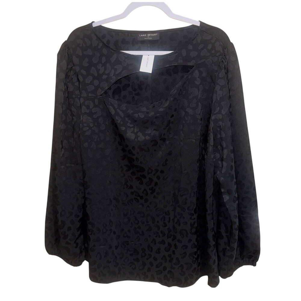 NWT Lane Bryant Cut Out Blouse Black Animal Print Puff Sleeve Top Womens Size 20